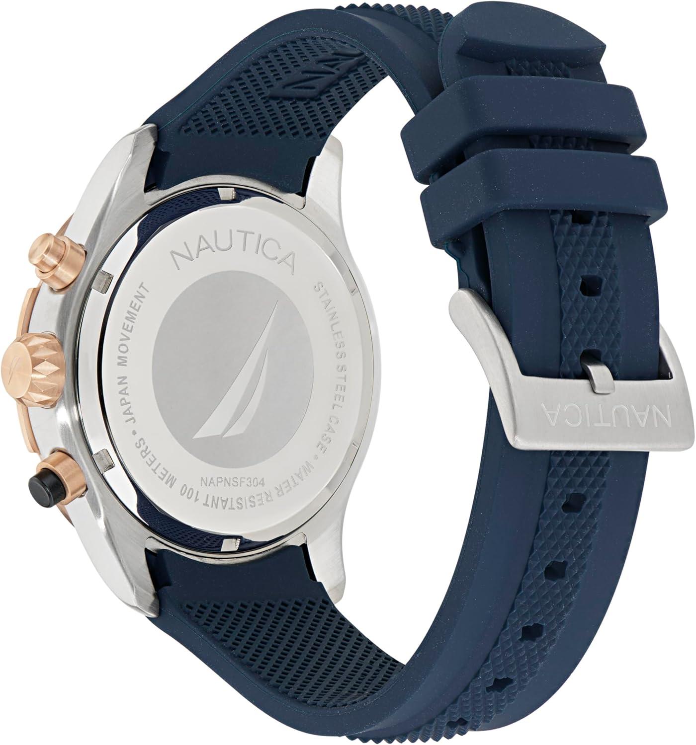 imageNautica Mens NST Chronograph 46mm WatchNavy BlueBlueRose Gold