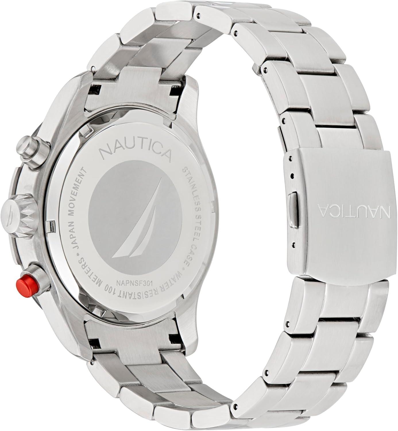 imageNautica Mens NST Chronograph 46mm WatchSilverBlackSilver