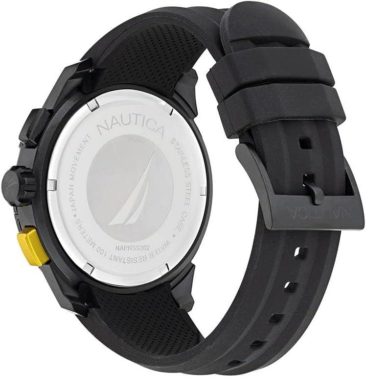 imageNautica Mens NST Chronograph 47mm WatchBlack SiliconeBlackIP Black