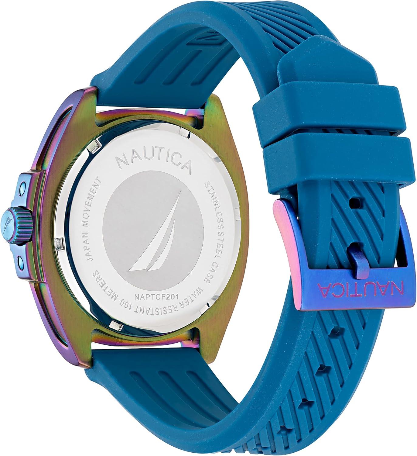 imageNautica Mens Tin Can Bay WatchBlue SiliconeBlueSilver