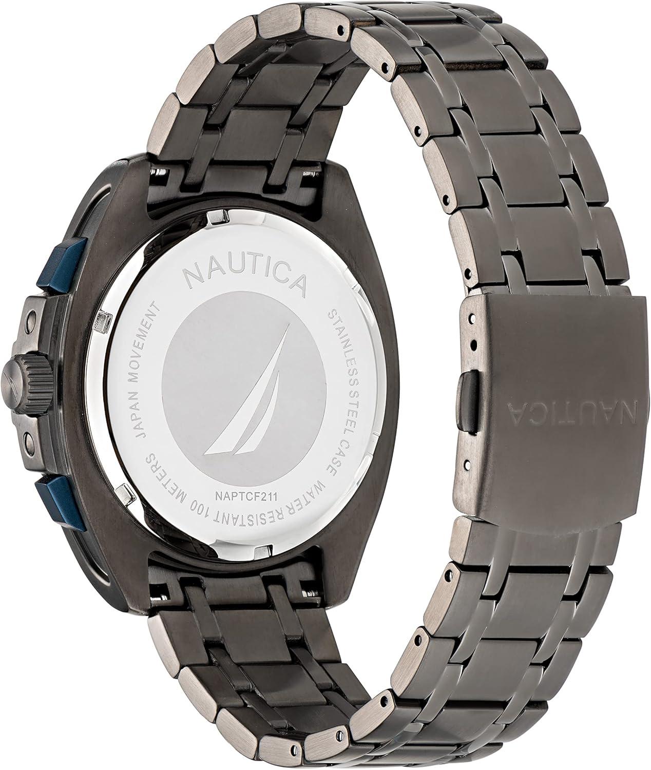 imageNautica Mens Tin Can Bay WatchGunmetalBlueSilver