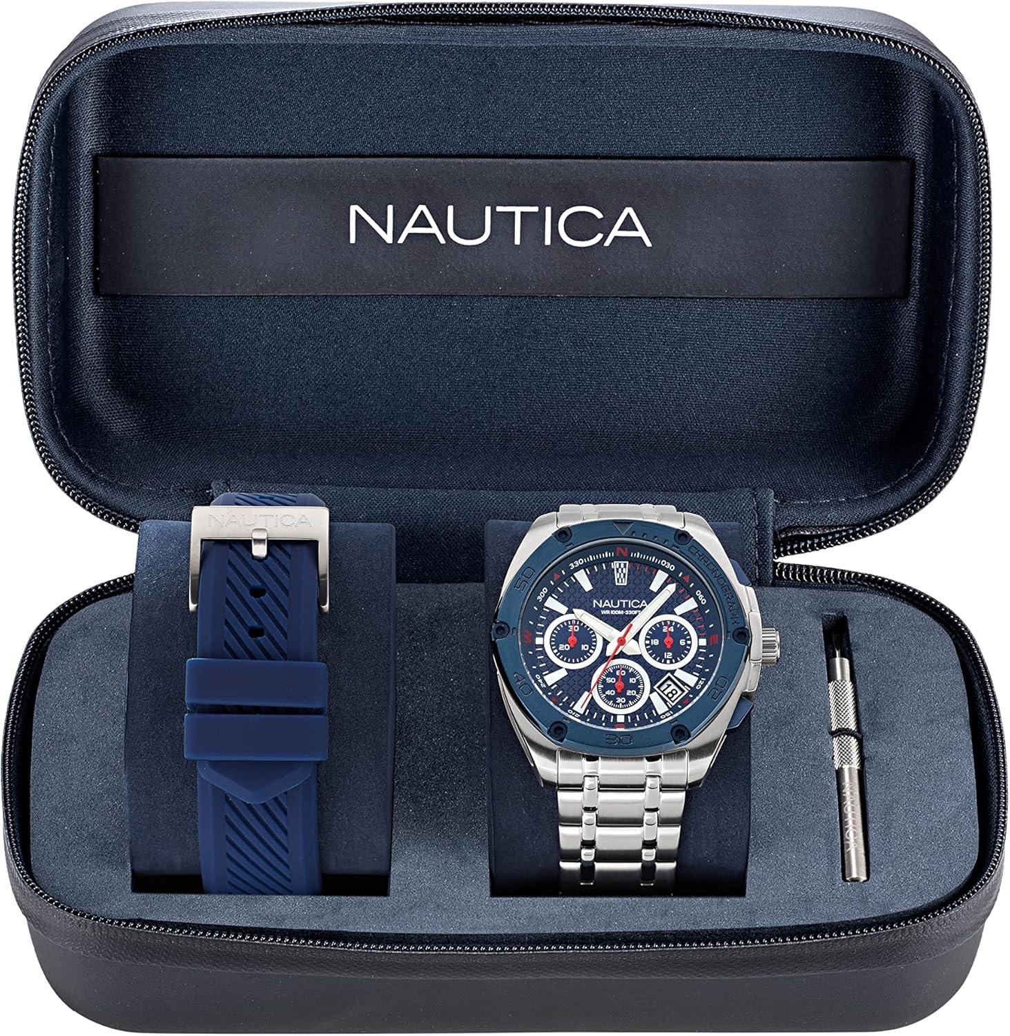 imageNautica Mens Tin Can Bay WatchSilverBlueBlueSilver