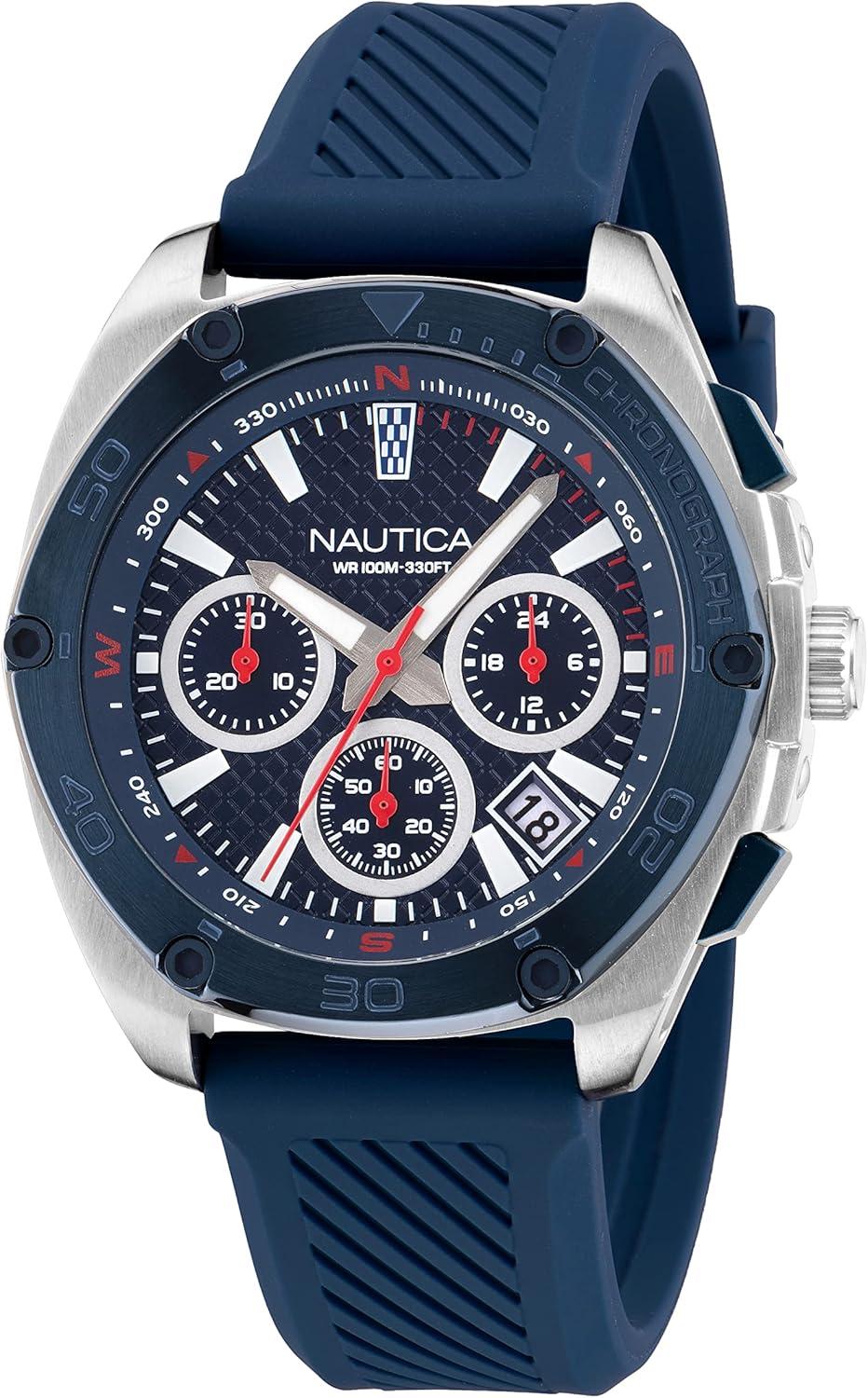 imageNautica Mens Tin Can Bay WatchSilverBlueBlueSilver