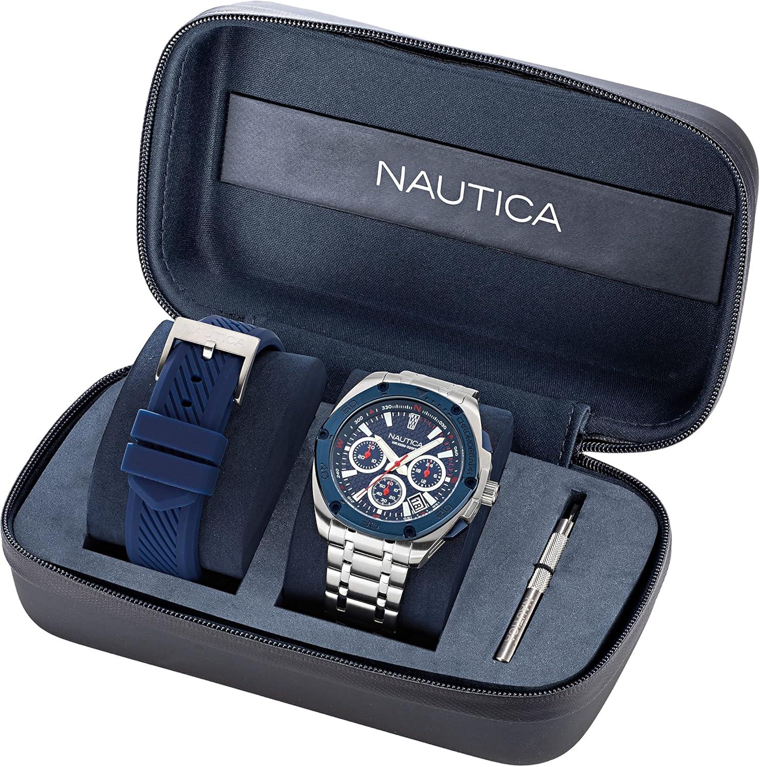 imageNautica Mens Tin Can Bay WatchSilverBlueBlueSilver