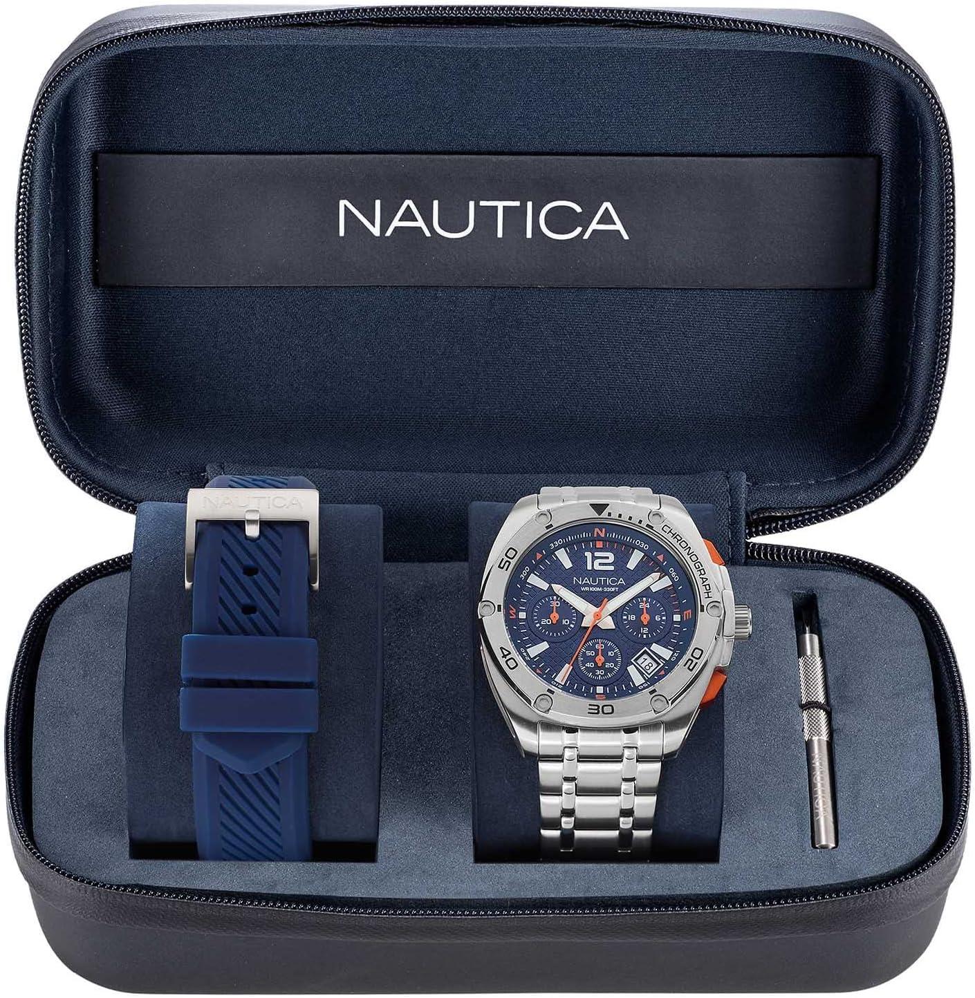 imageNautica Mens Tin Can Bay WatchSilverBlueSilver