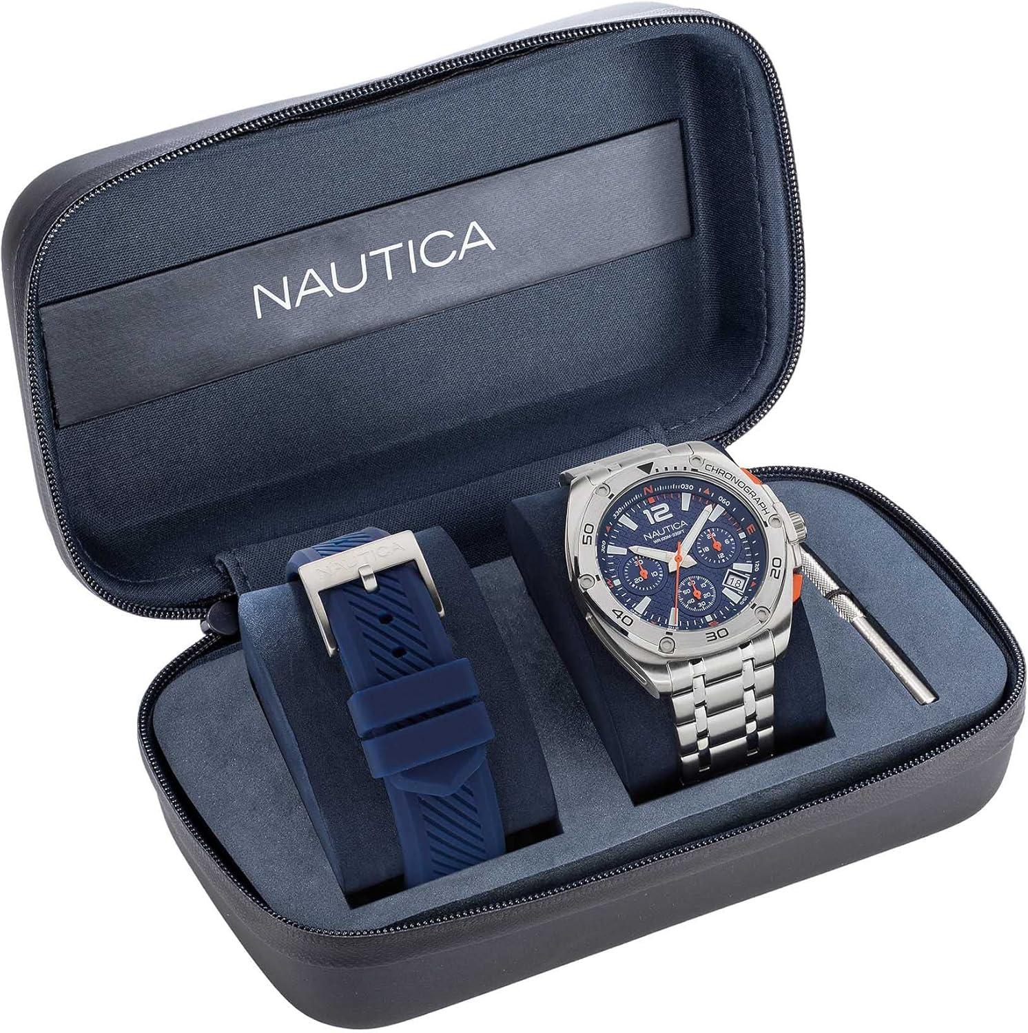 imageNautica Mens Tin Can Bay WatchSilverBlueSilver