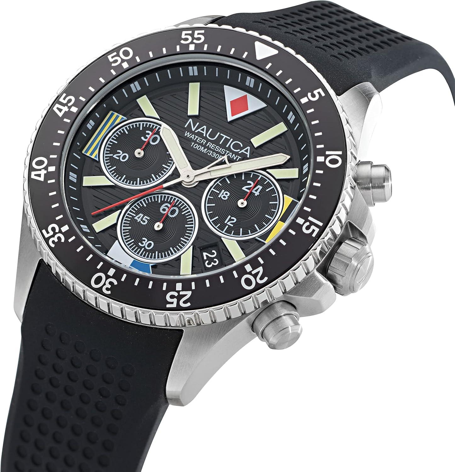 imageNautica Mens Westport WatchBlackBlackSilver