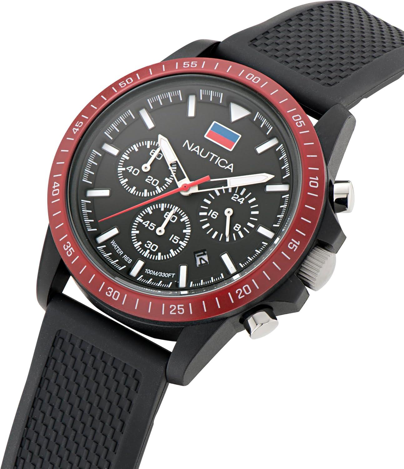 imageNautica One Mens WatchBlackRedIP Black