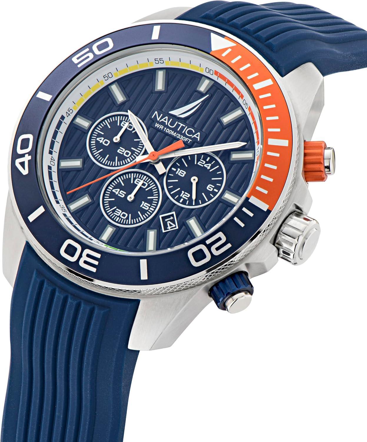 imageNautica One Mens WatchBlueOrangeSilver