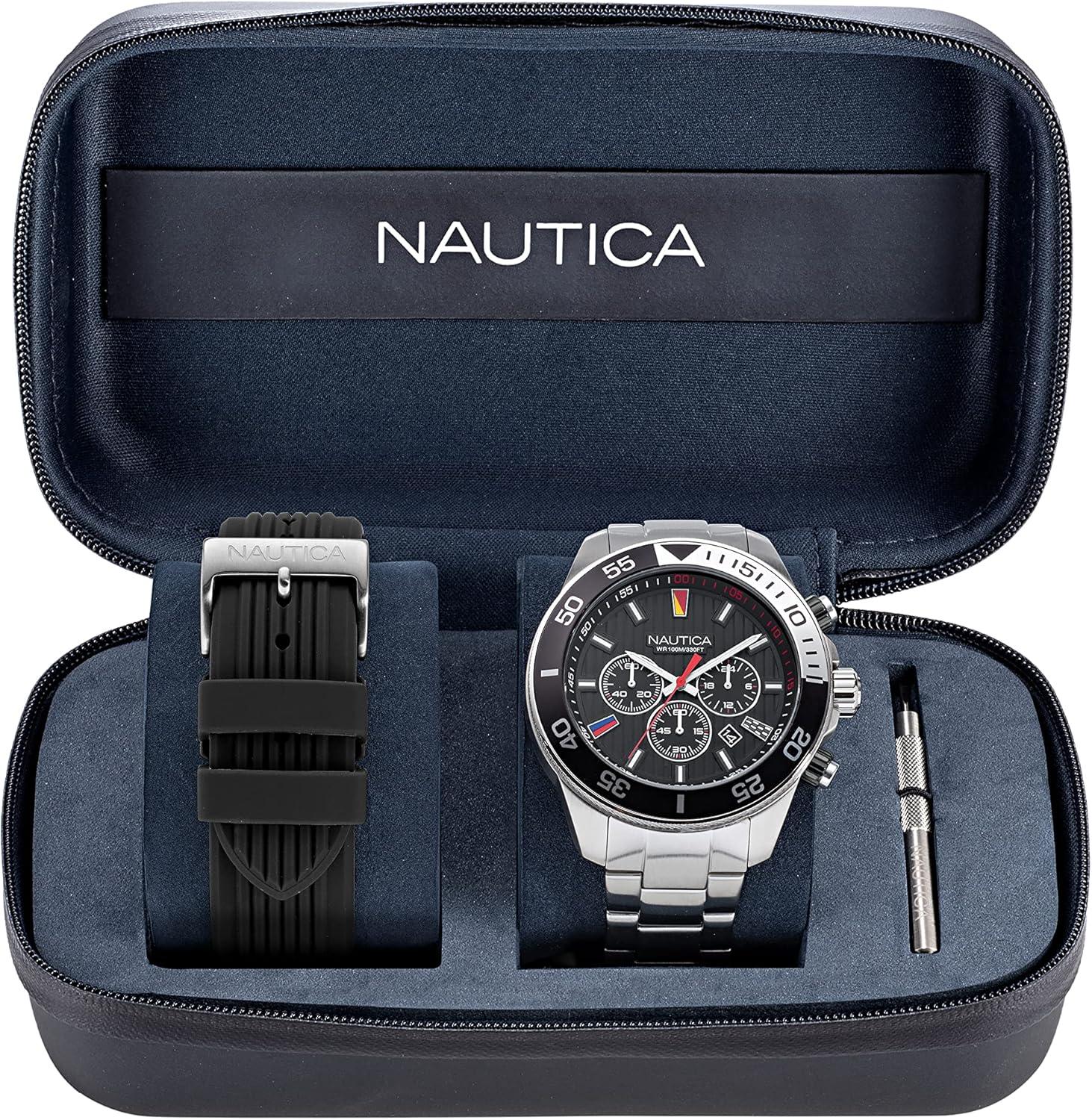 imageNautica One Mens WatchSilverBlackSilver