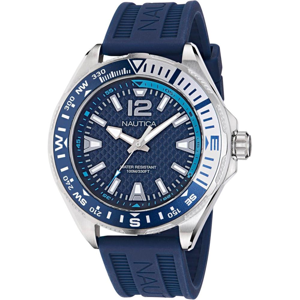 imageNautica Mens Clearwater Beach WatchBlue SiliconeBlueSilver