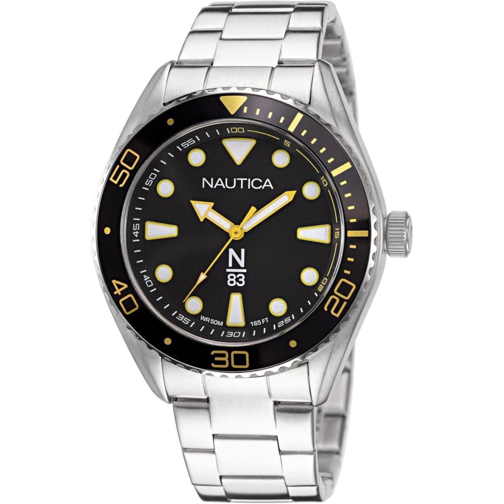 imageNautica Mens Finn World WatchSilverBlackSilver