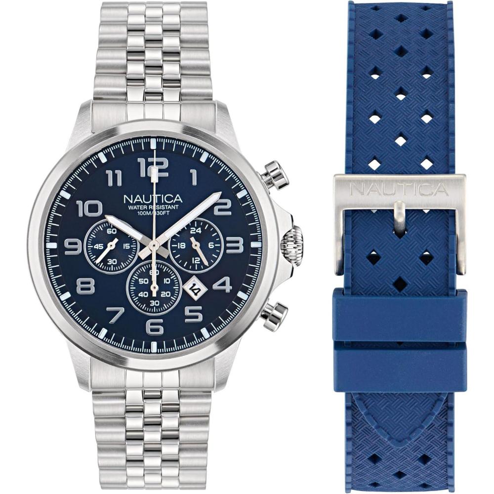 imageNautica Mens NCT Blue Ocean Chronograph WatchSilverBlueSilver