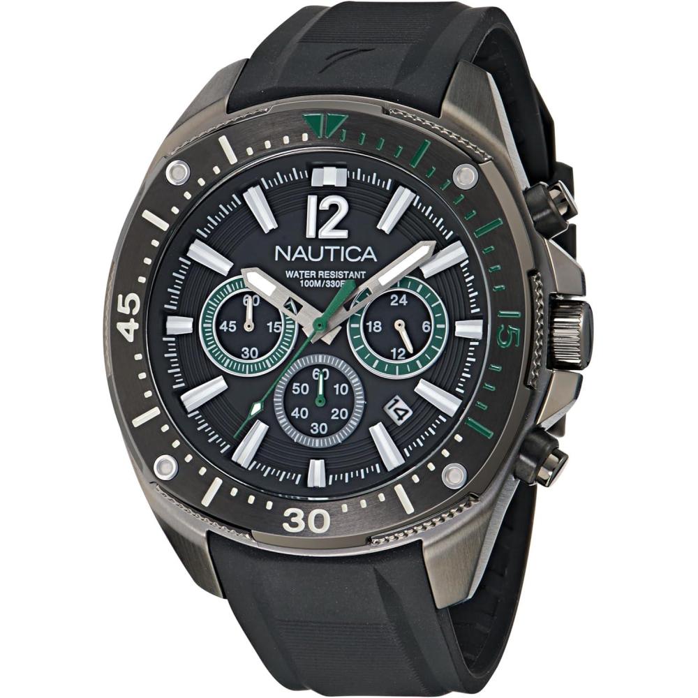 imageNautica Mens NCT Blue Sail Chronograph WatchBlack SiliconeBlackBlack
