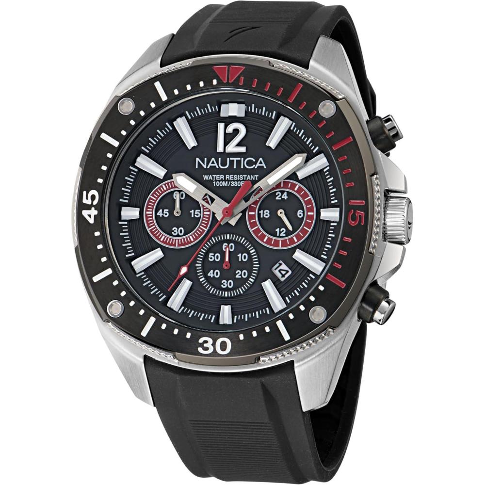 imageNautica Mens NCT Blue Sail Chronograph WatchBlackBlackSilver