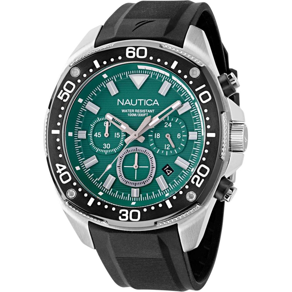 imageNautica Mens NCT Blue Sail Chronograph WatchBlackGreenSilver