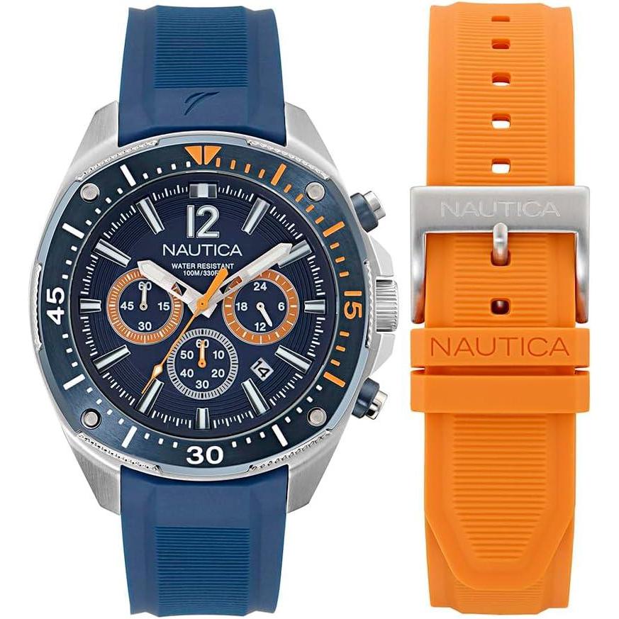 imageNautica Mens NCT Blue Sail Chronograph WatchBlueOrangeBlueSilver