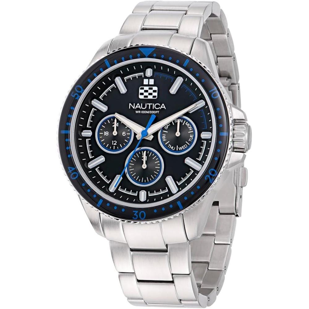 imageNautica Mens NCT Windrose 46mm WatchSilverBlackSilver
