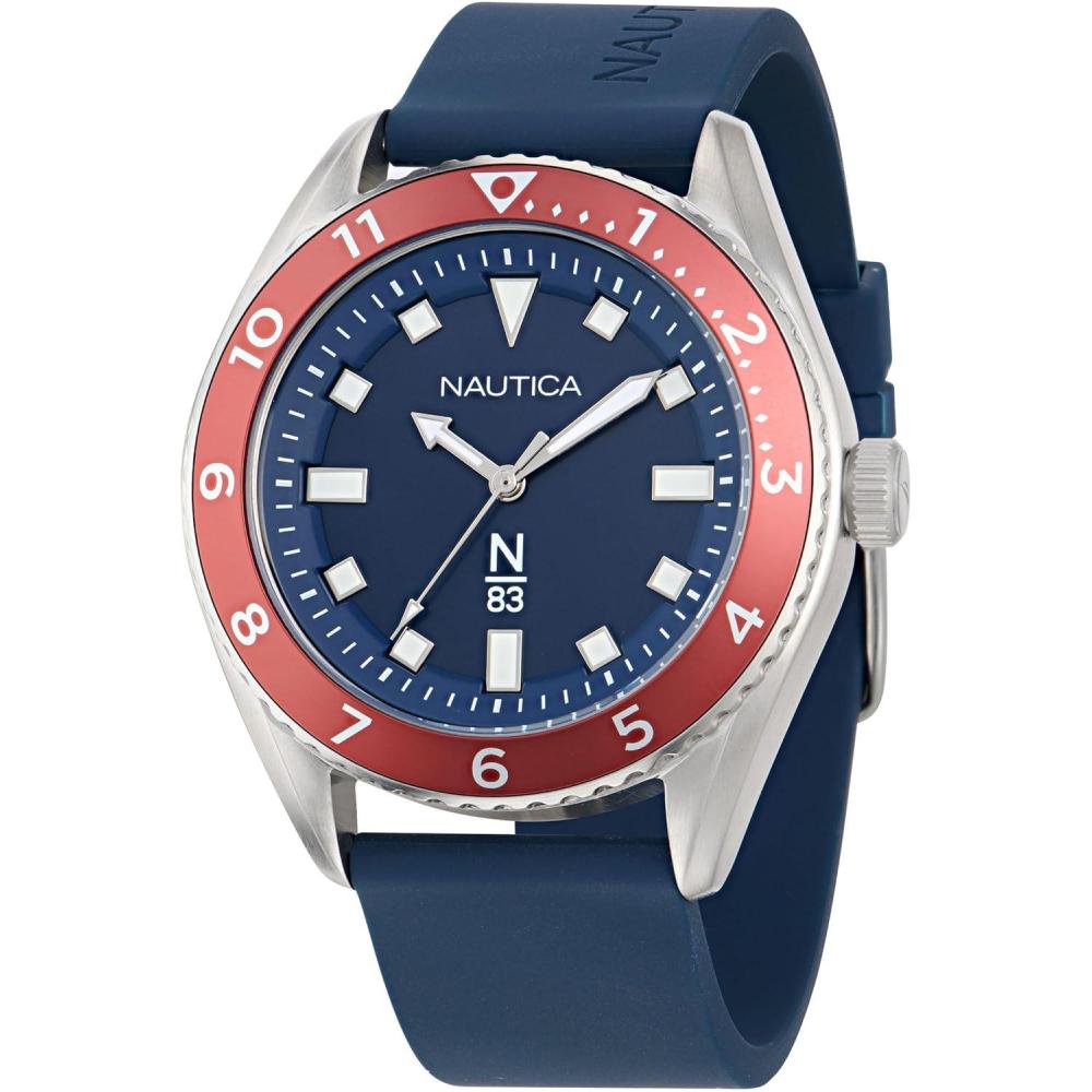 imageNautica Mens NS3 Sporty WatchBlueBlueRedSilver