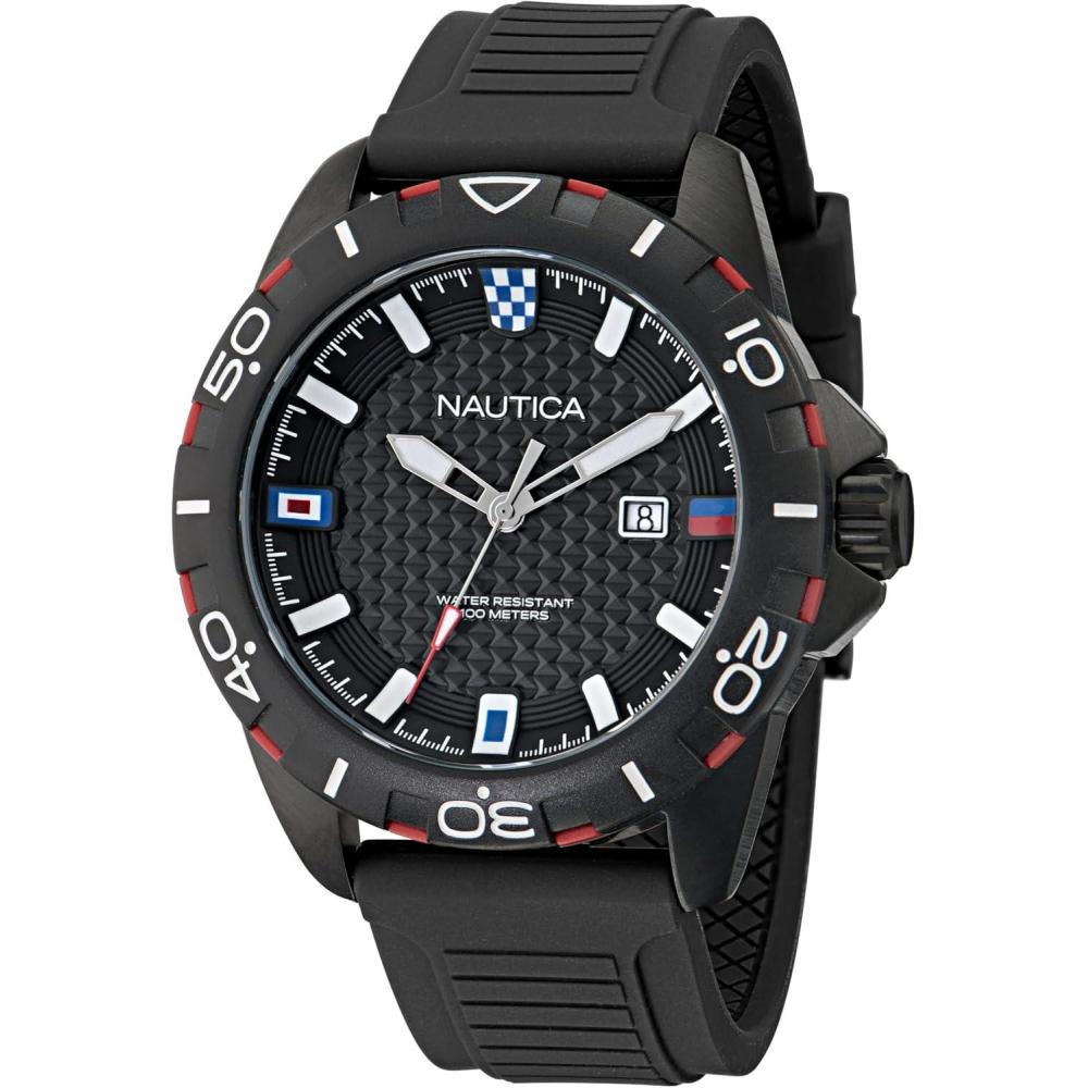 imageNautica Mens NSR Silicone WatchBlackBlackBlack