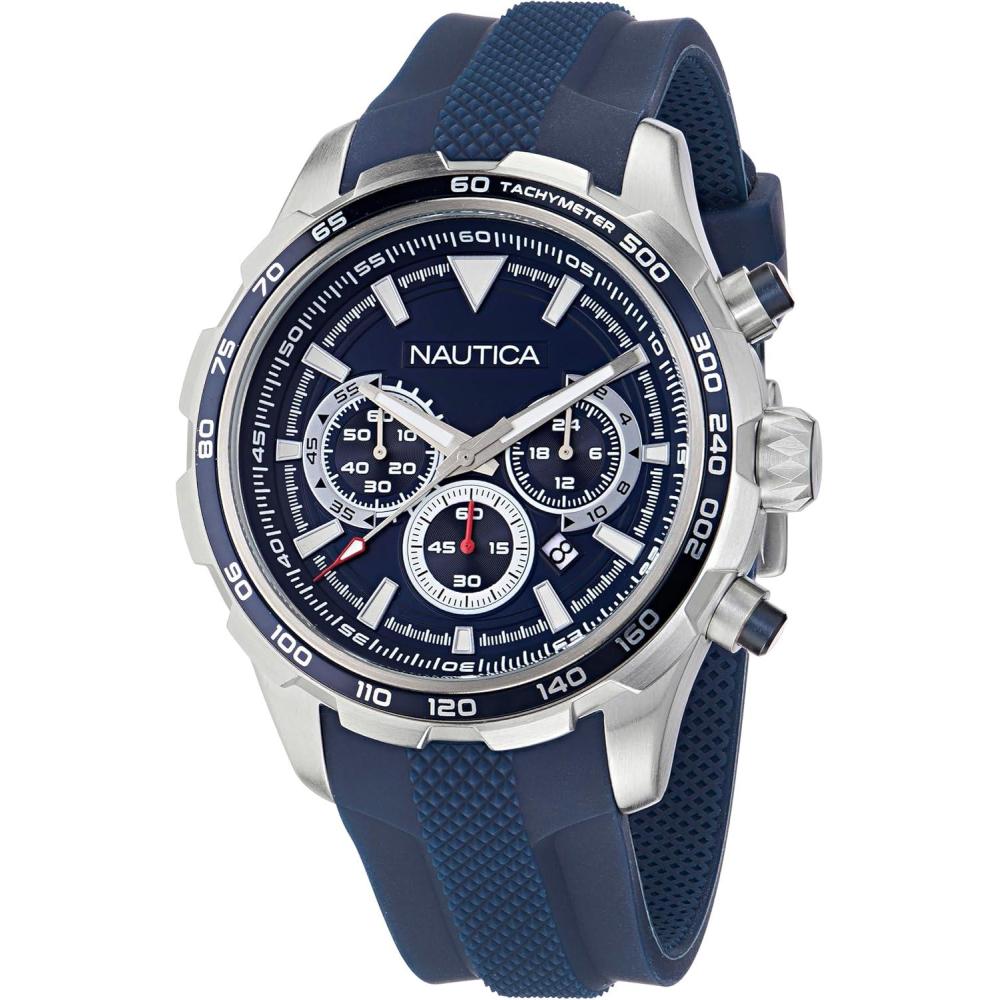 imageNautica Mens NST Chronograph 46mm WatchBlueBlueSilver