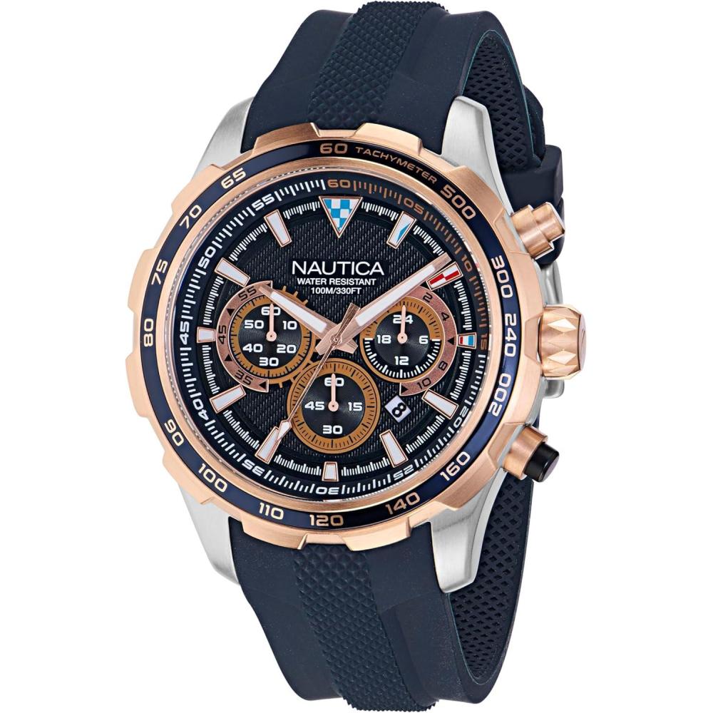 imageNautica Mens NST Chronograph 46mm WatchNavy BlueBlueRose Gold