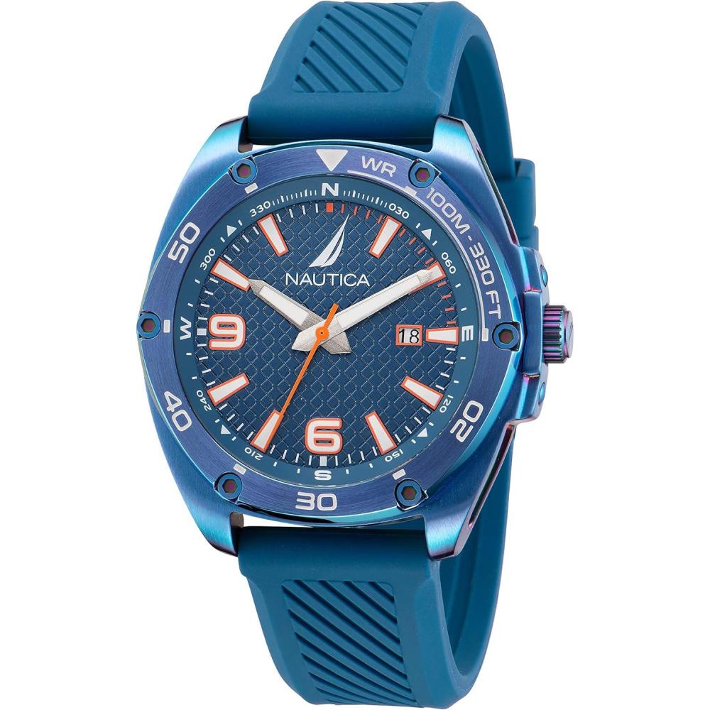 imageNautica Mens Tin Can Bay WatchBlue SiliconeBlueSilver