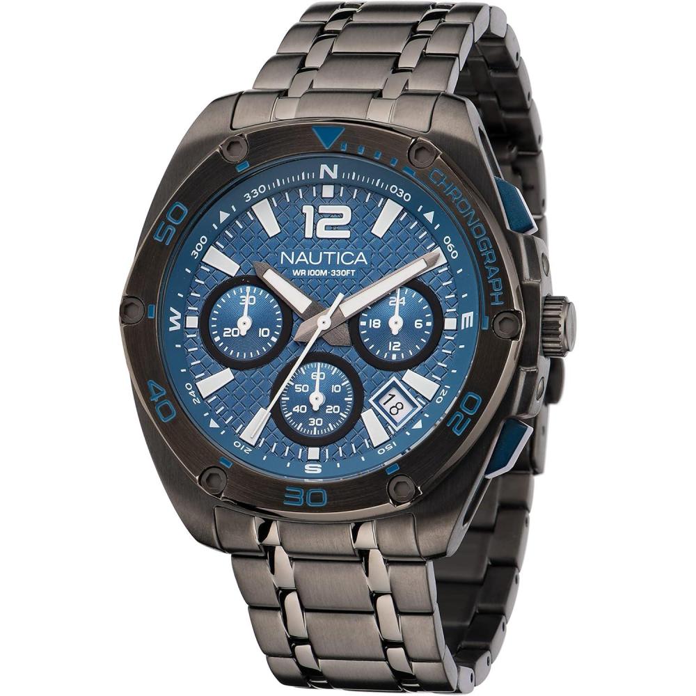 imageNautica Mens Tin Can Bay WatchGunmetalBlueSilver