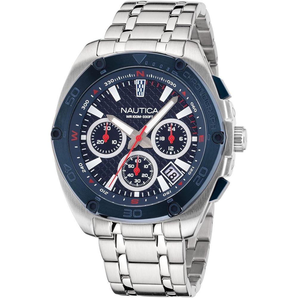 imageNautica Mens Tin Can Bay WatchSilverBlueBlueSilver