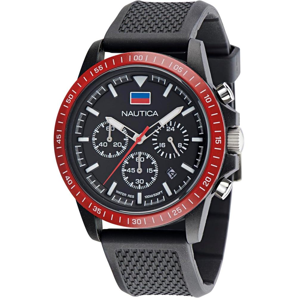 imageNautica One Mens WatchBlackRedIP Black