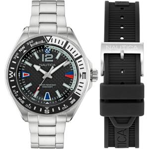 Nautica Men’s Clearwater Beach Watch(Black Silicone/Black/Silver)