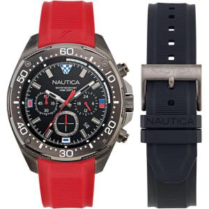 Nautica Men’s NCT Blue Sail Chronograph Watch(Black-Red/Black/Gunmetal)