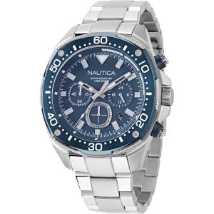 Nautica Men’s NCT Blue Sail Chronograph Watch(Silver/Blue/Silver)