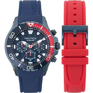 Nautica Men’s NST Chronograph 44mm Watch(Blue-Red/Blue/Blue)