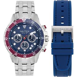 Nautica Men’s NST Chronograph 44mm Watch(Silver-Blue/Blue/Silver)