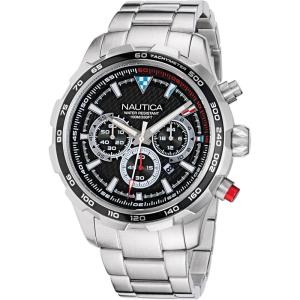 Nautica Men’s NST Chronograph 46mm Watch(Silver/Black/Silver)