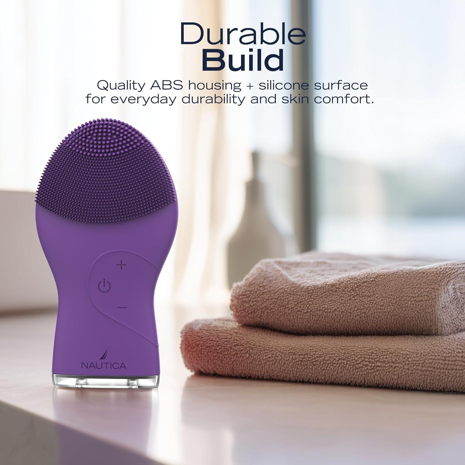 imageNautica PC120 Facial Cleansing Brush Made with UltraHygienic Soft Silicone Waterproof Rechargeable Vibrating Face Exfoliator Scrub Brush with Sonic Technology for Men amp Women Summer SunHy Purple