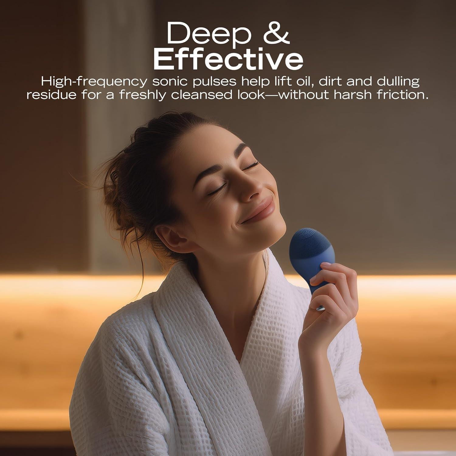 imageNautica PC120 Facial Cleansing Brush Made with UltraHygienic Soft Silicone Waterproof Rechargeable Vibrating Face Exfoliator Scrub Brush with Sonic Technology for Men amp Women Summer SunNavy