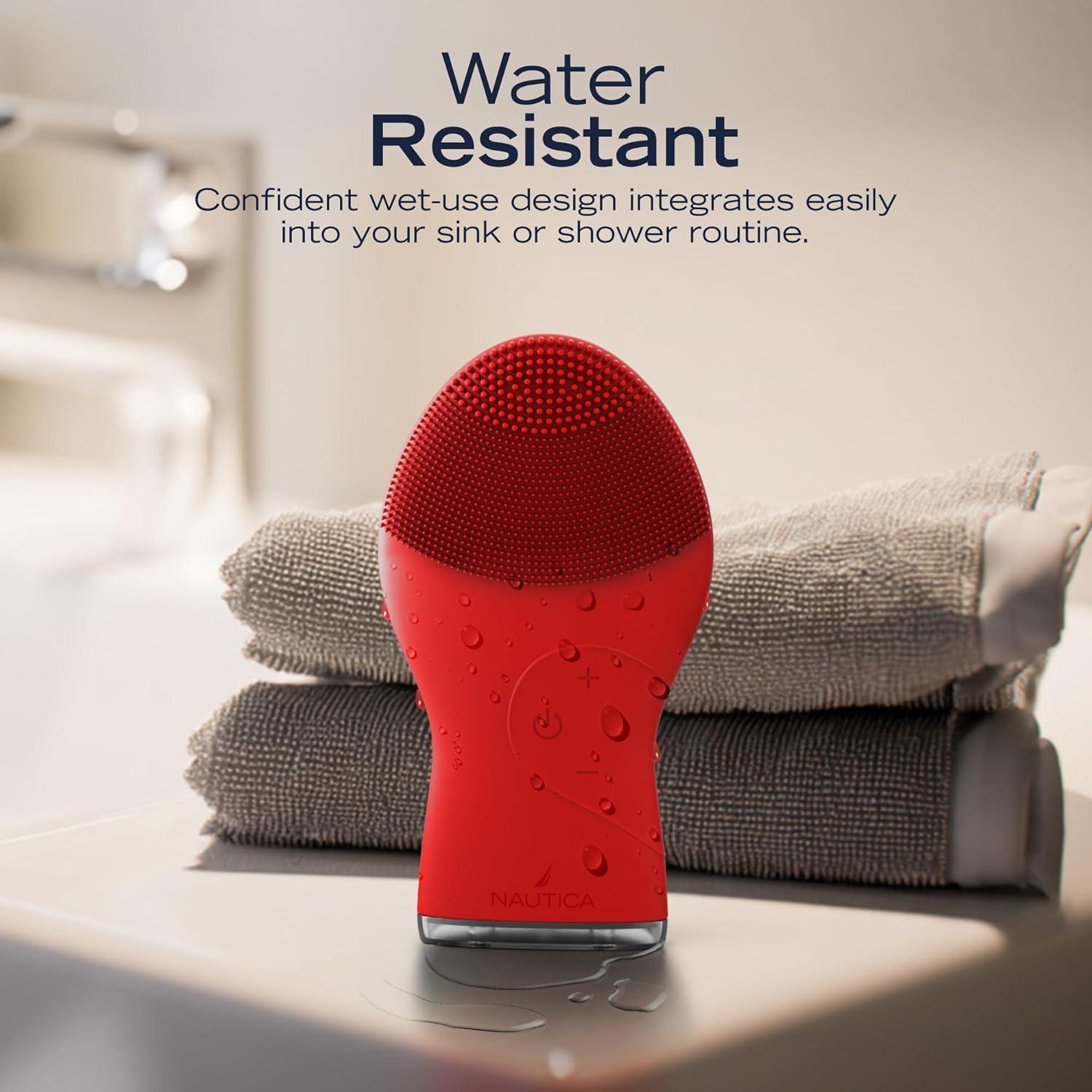imageNautica PC120 Facial Cleansing Brush Made with UltraHygienic Soft Silicone Waterproof Rechargeable Vibrating Face Exfoliator Scrub Brush with Sonic Technology for Men amp Women Summer SunDancing Red