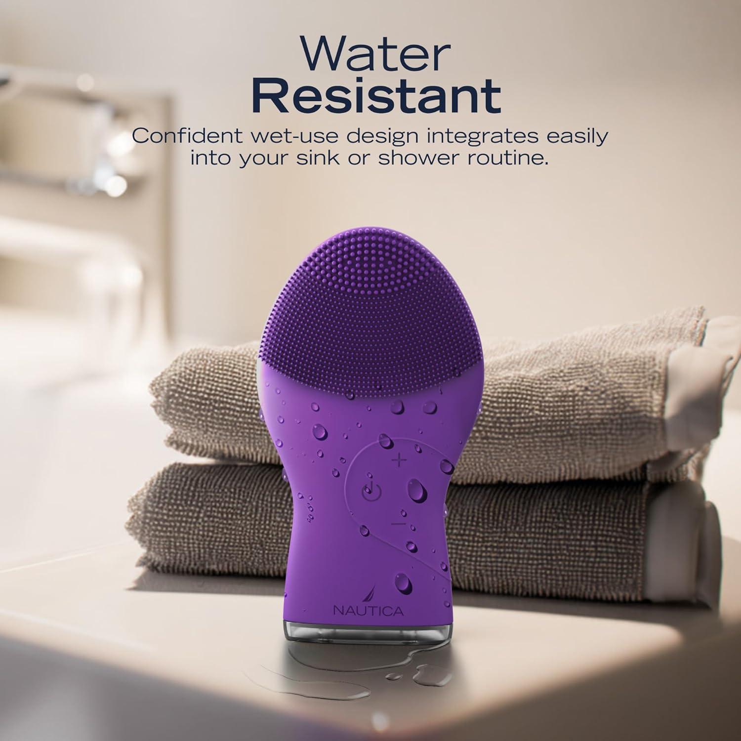imageNautica PC120 Facial Cleansing Brush Made with UltraHygienic Soft Silicone Waterproof Rechargeable Vibrating Face Exfoliator Scrub Brush with Sonic Technology for Men amp Women Summer SunHy Purple
