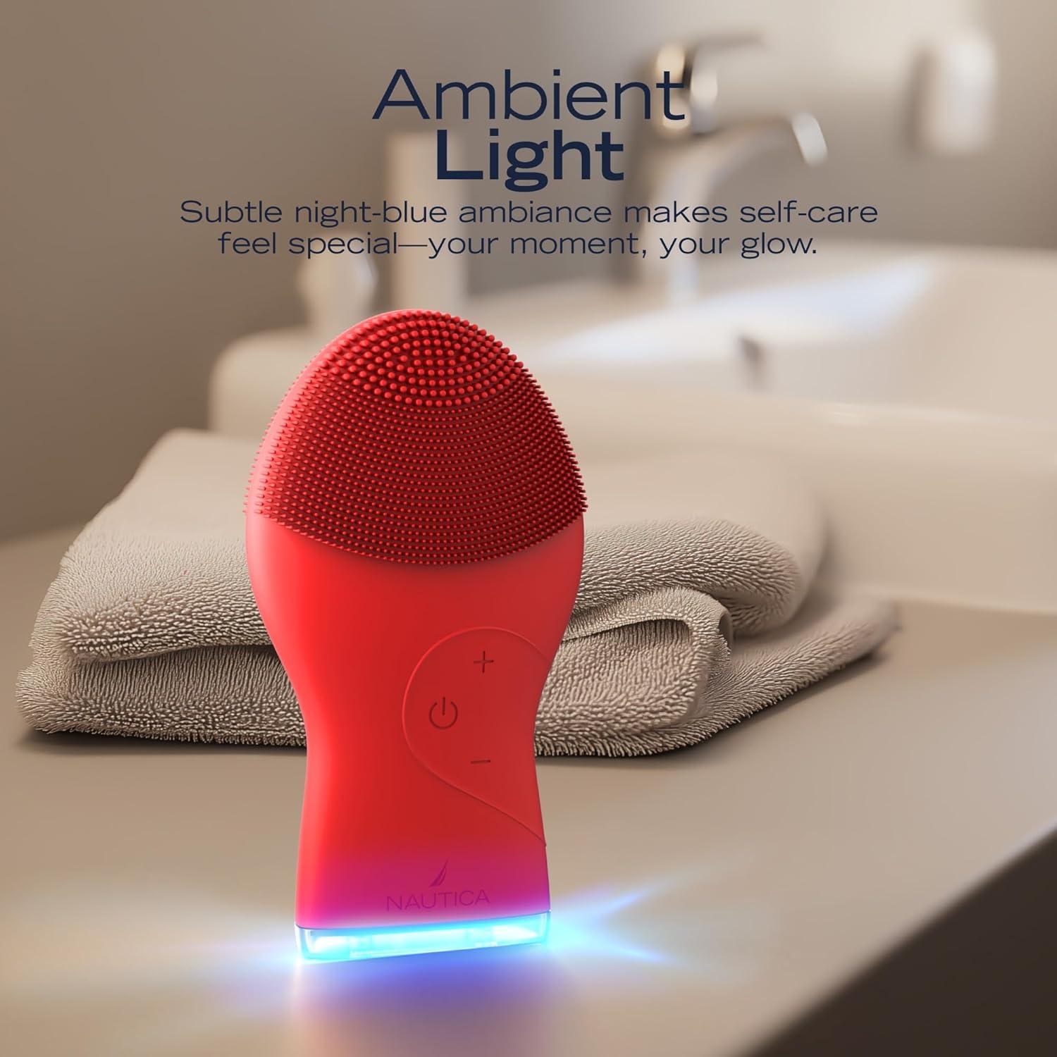 imageNautica PC120 Facial Cleansing Brush Made with UltraHygienic Soft Silicone Waterproof Rechargeable Vibrating Face Exfoliator Scrub Brush with Sonic Technology for Men amp Women Summer SunDancing Red