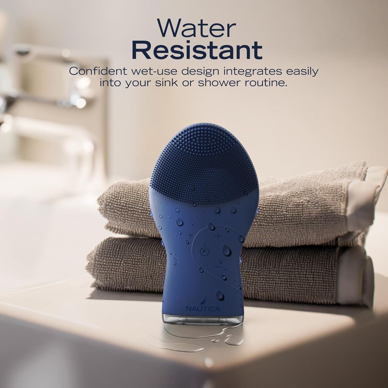 imageNautica PC120 Facial Cleansing Brush Made with UltraHygienic Soft Silicone Waterproof Rechargeable Vibrating Face Exfoliator Scrub Brush with Sonic Technology for Men amp Women Summer SunNavy