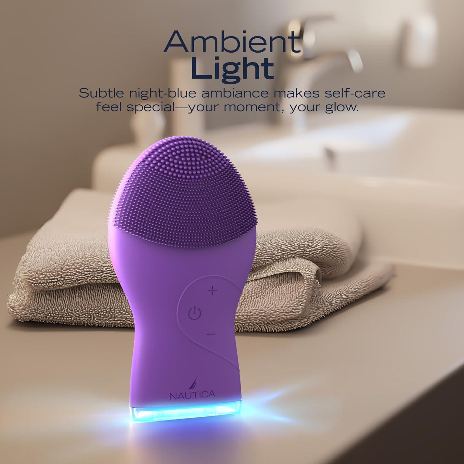 imageNautica PC120 Facial Cleansing Brush Made with UltraHygienic Soft Silicone Waterproof Rechargeable Vibrating Face Exfoliator Scrub Brush with Sonic Technology for Men amp Women Summer SunHy Purple