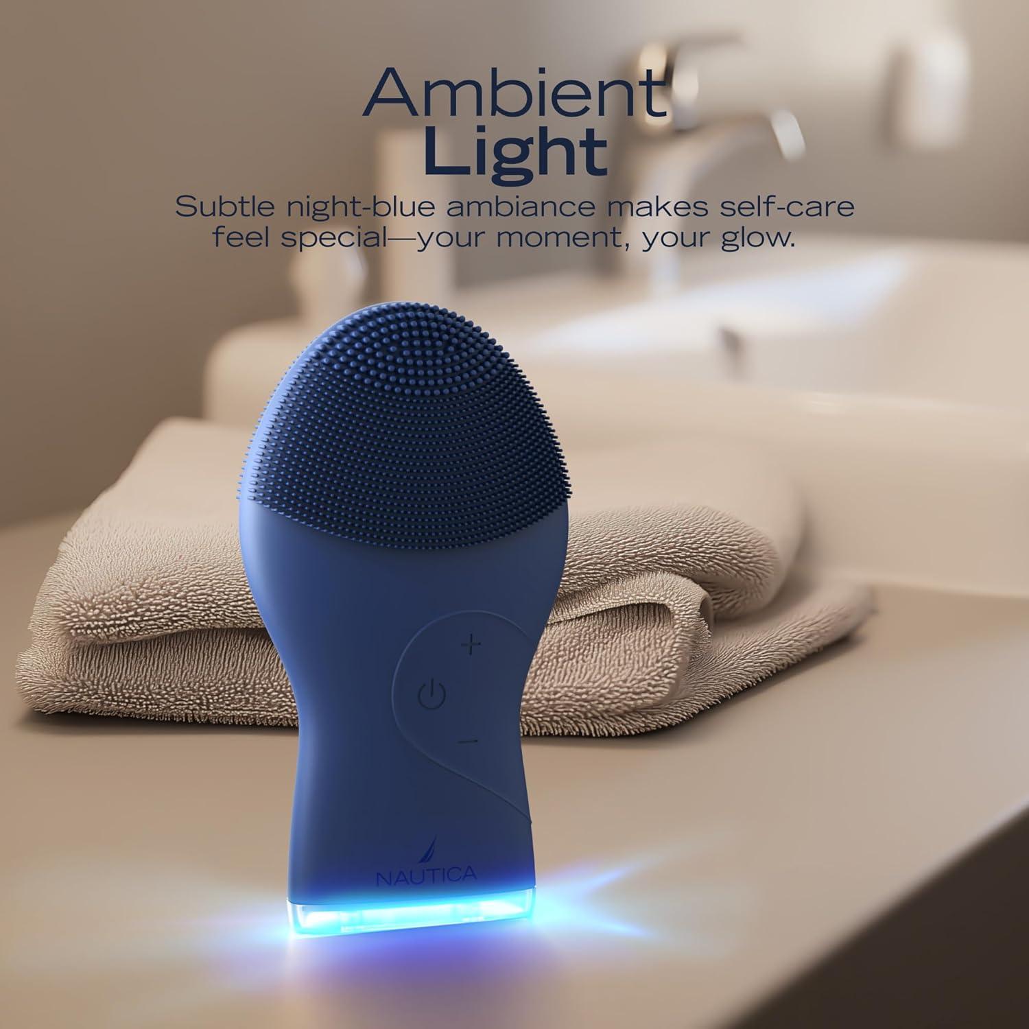 imageNautica PC120 Facial Cleansing Brush Made with UltraHygienic Soft Silicone Waterproof Rechargeable Vibrating Face Exfoliator Scrub Brush with Sonic Technology for Men amp Women Summer SunNavy