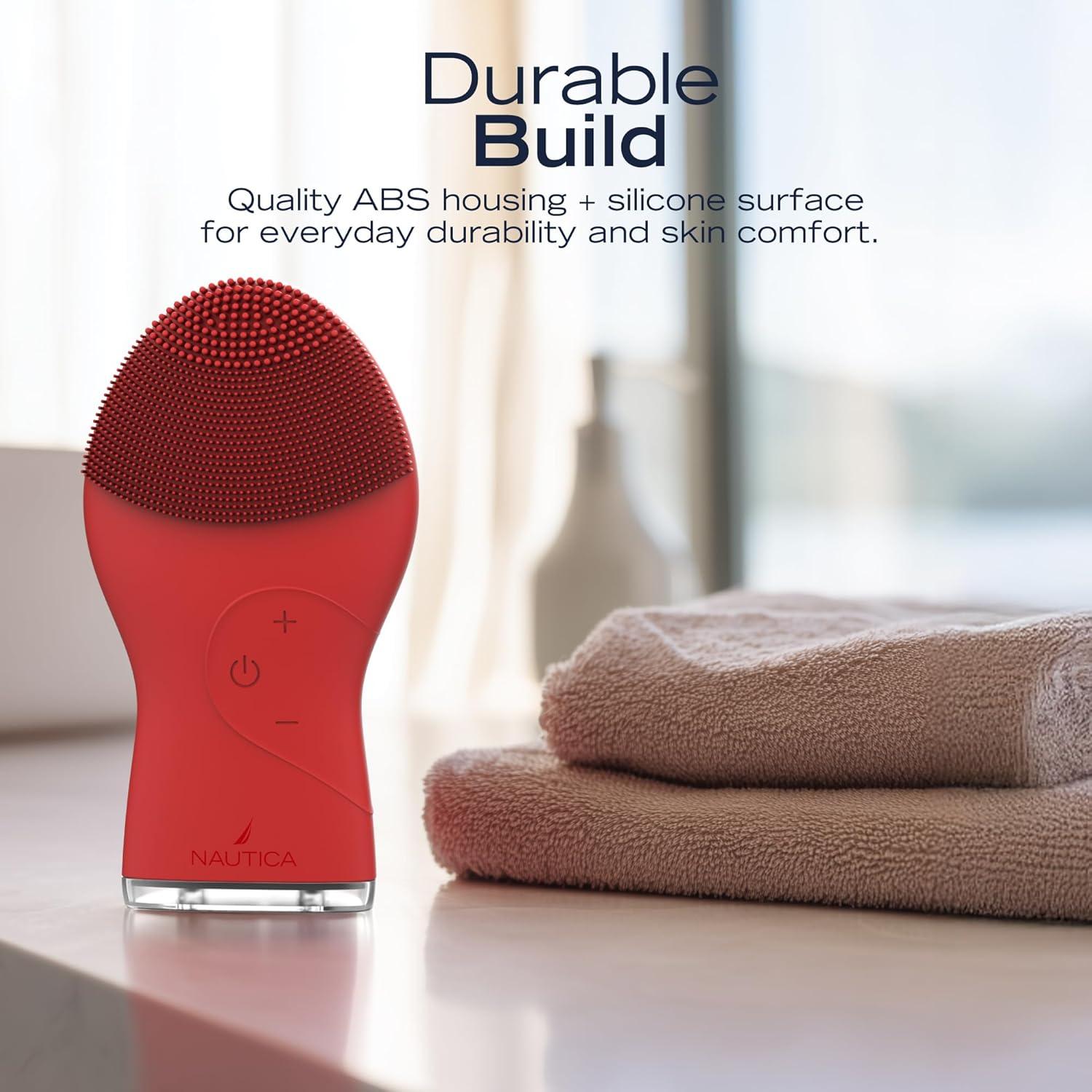imageNautica PC120 Facial Cleansing Brush Made with UltraHygienic Soft Silicone Waterproof Rechargeable Vibrating Face Exfoliator Scrub Brush with Sonic Technology for Men amp Women Summer SunDancing Red