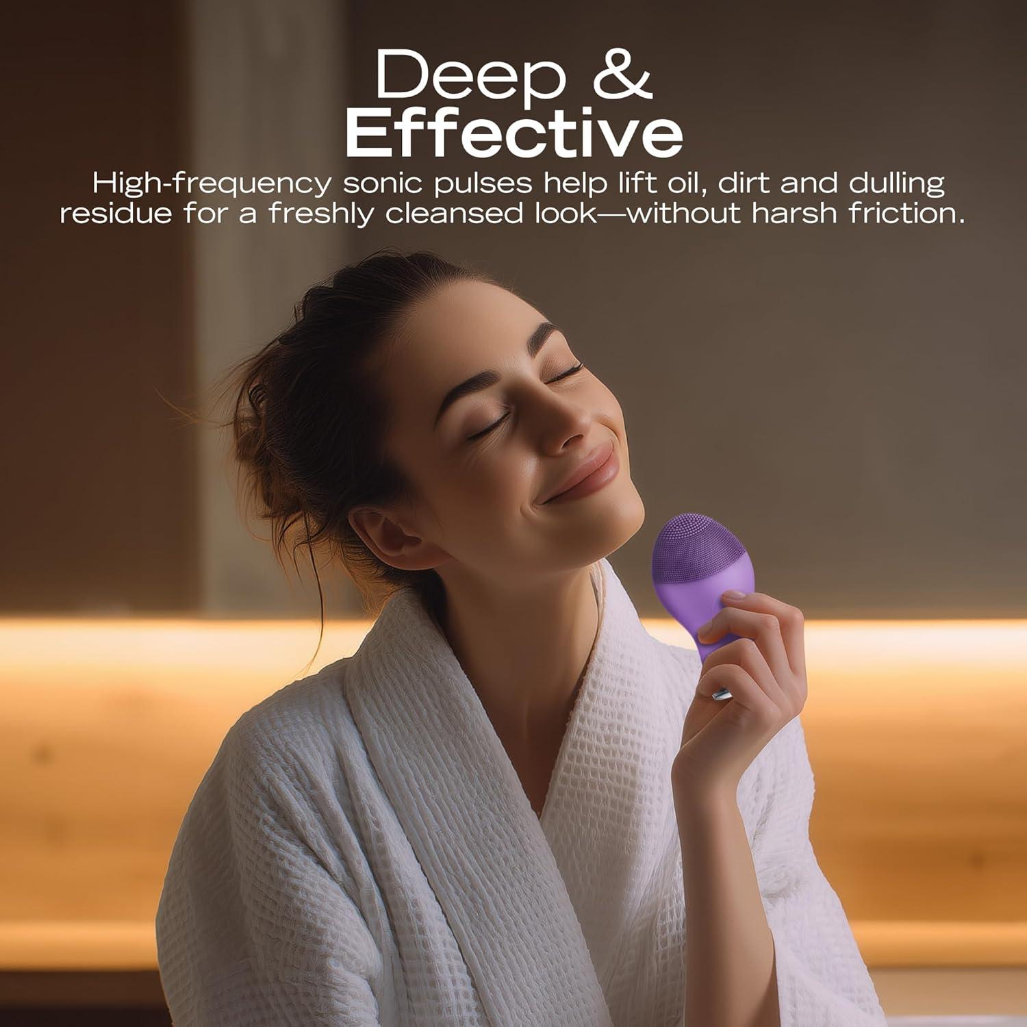 imageNautica PC120 Facial Cleansing Brush Made with UltraHygienic Soft Silicone Waterproof Rechargeable Vibrating Face Exfoliator Scrub Brush with Sonic Technology for Men amp Women Summer SunHy Purple