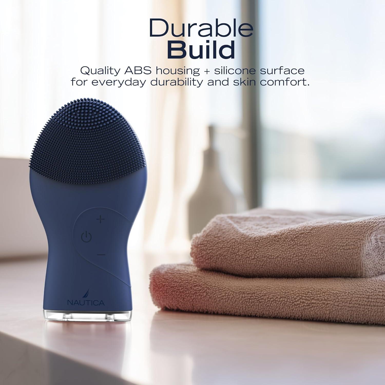 imageNautica PC120 Facial Cleansing Brush Made with UltraHygienic Soft Silicone Waterproof Rechargeable Vibrating Face Exfoliator Scrub Brush with Sonic Technology for Men amp Women Summer SunNavy