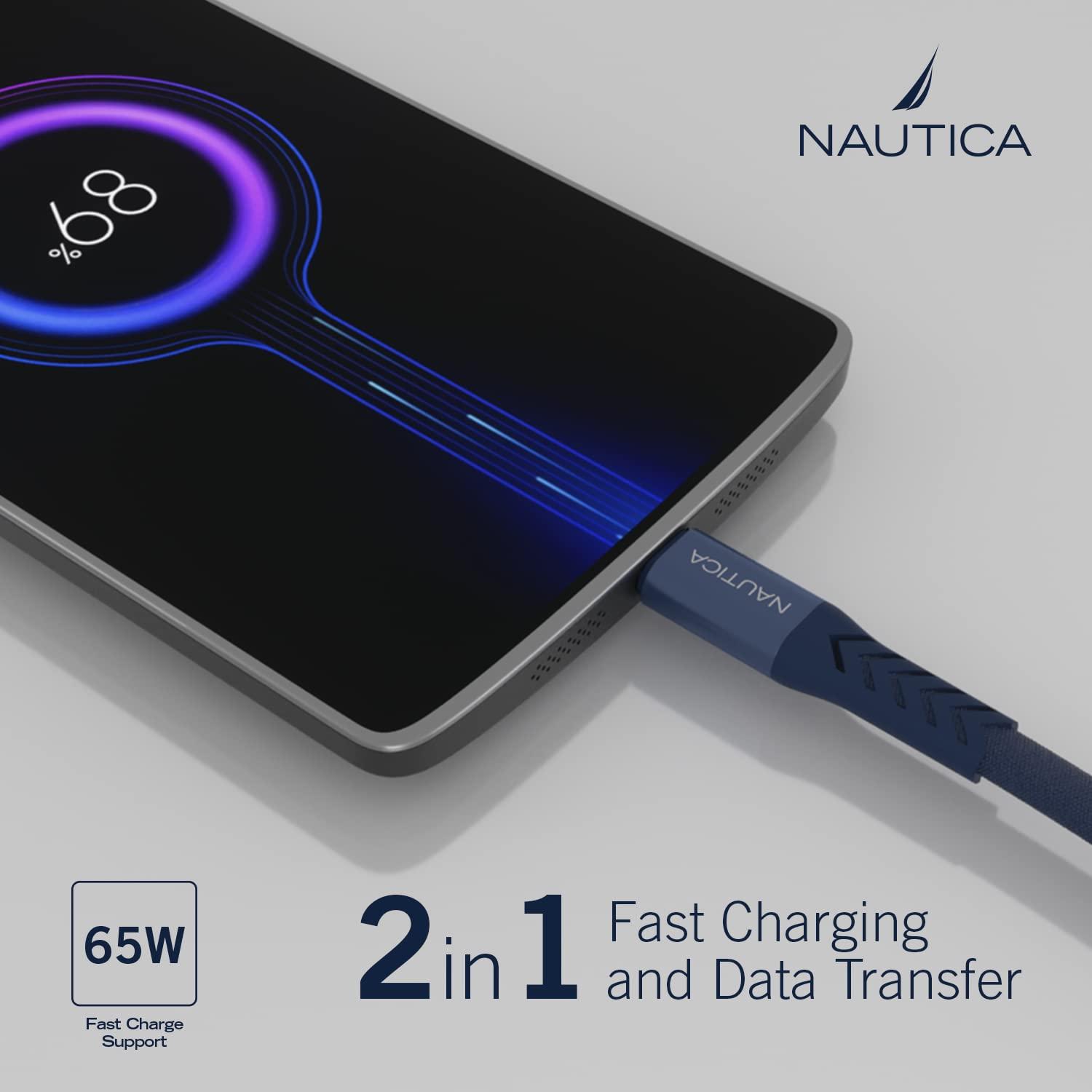 imageNautica TypeC to TypeC Cable USBC to USBC Fast Charging Cable with 65W Power Delivery amp 480Mbps Data Transfer Compatible for Google Pixel Samsung and Apple Devices and More 4FT REDNavy