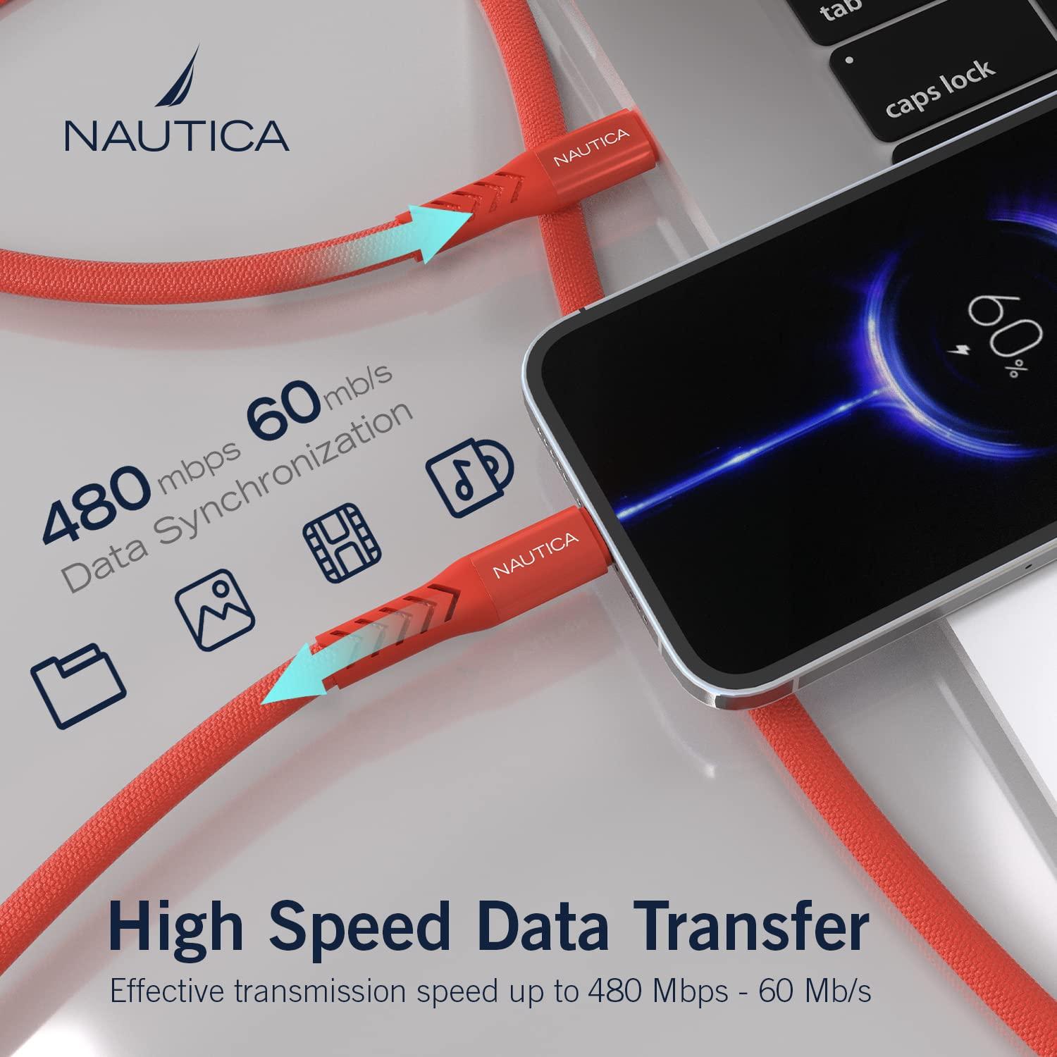 imageNautica TypeC to TypeC Cable USBC to USBC Fast Charging Cable with 65W Power Delivery amp 480Mbps Data Transfer Compatible for Google Pixel Samsung and Apple Devices and More 4FT REDRed
