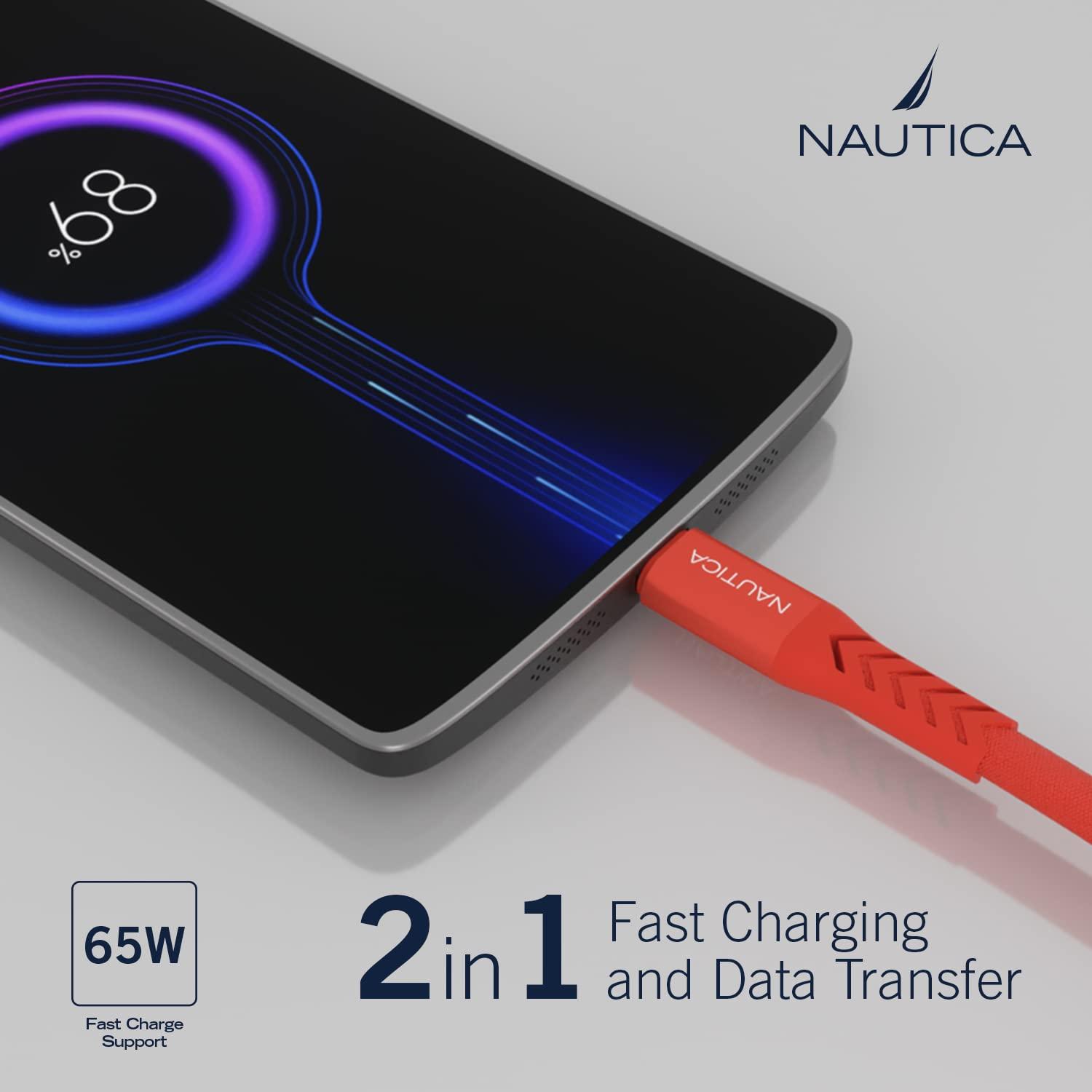 imageNautica TypeC to TypeC Cable USBC to USBC Fast Charging Cable with 65W Power Delivery amp 480Mbps Data Transfer Compatible for Google Pixel Samsung and Apple Devices and More 4FT REDRed